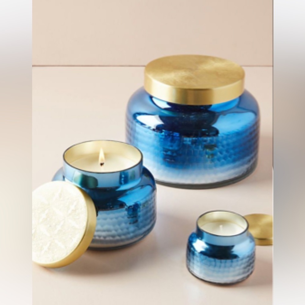 Anthropologie Capri Blue Ombré Faceted Glass Jar Candle 50 ounces NIB